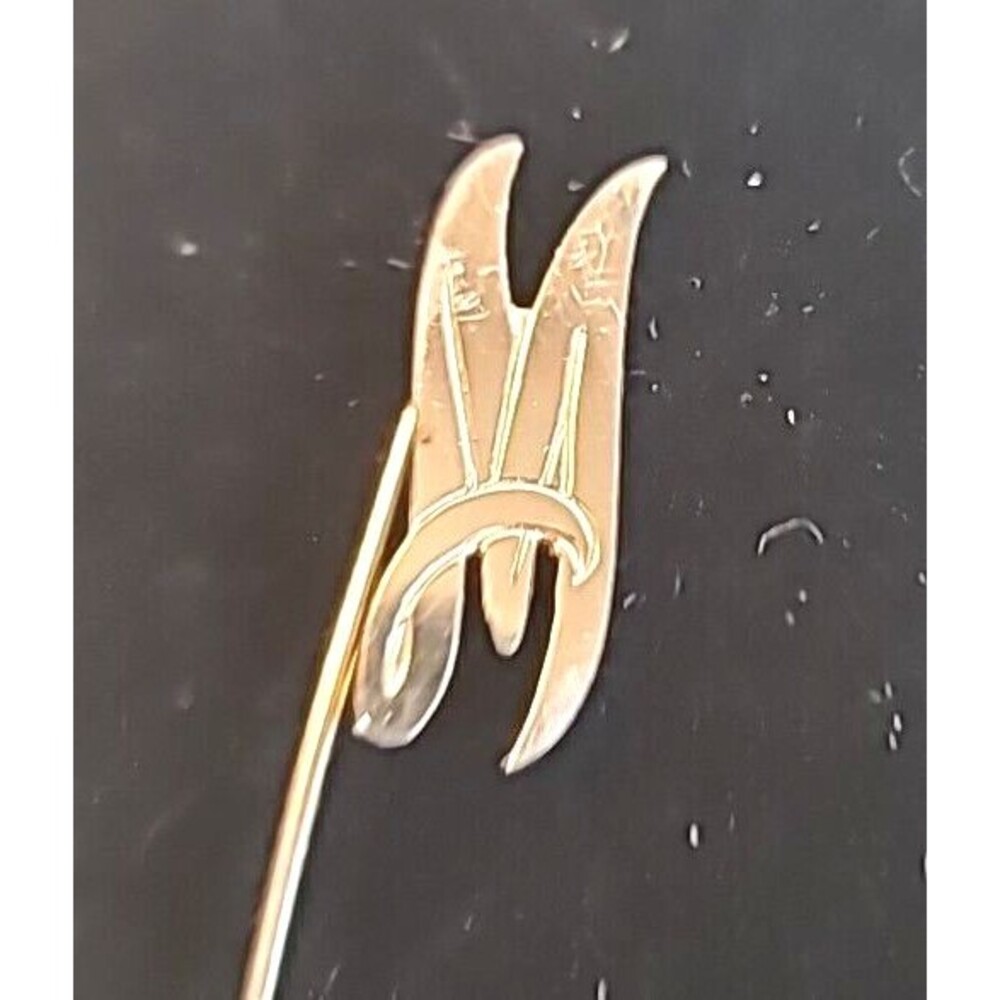 Vintage Initial "M" Lapel Stick Pin Classic Man Woman Goldtone Monogram Letter